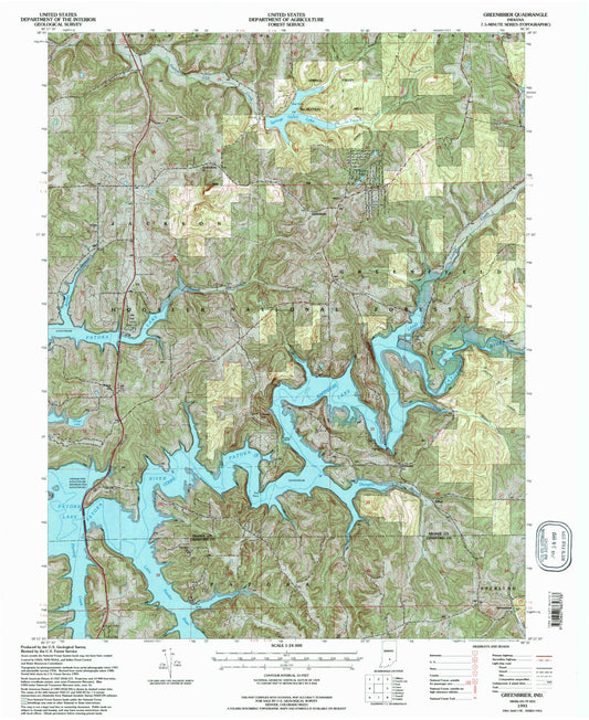 Classic USGS Greenbrier Indiana 7.5'x7.5' Topo Map Image