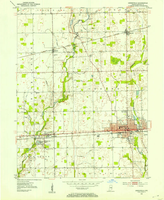 Classic USGS Greenfield Indiana 7.5'x7.5' Topo Map Image