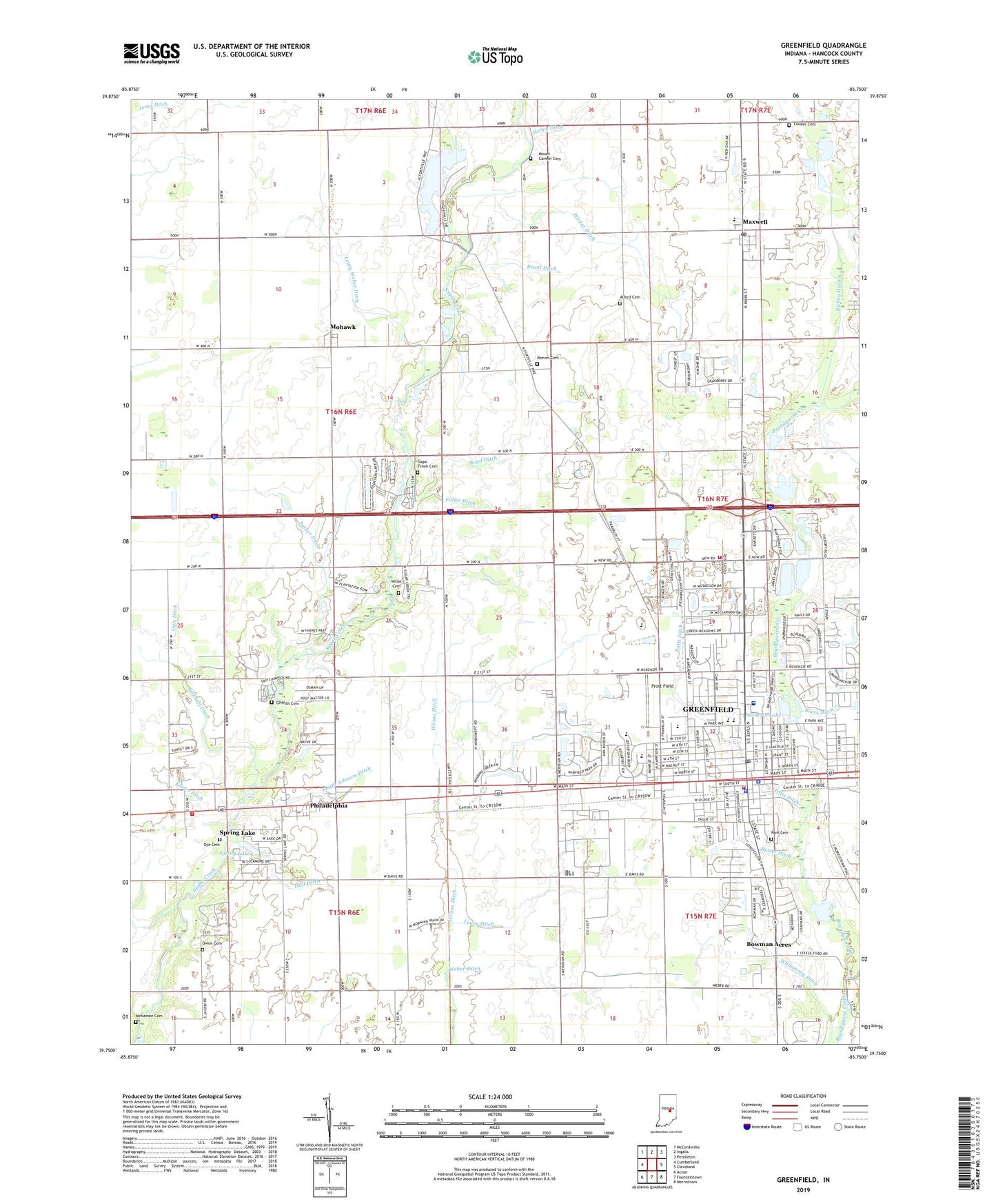 Greenfield Indiana US Topo Map Image