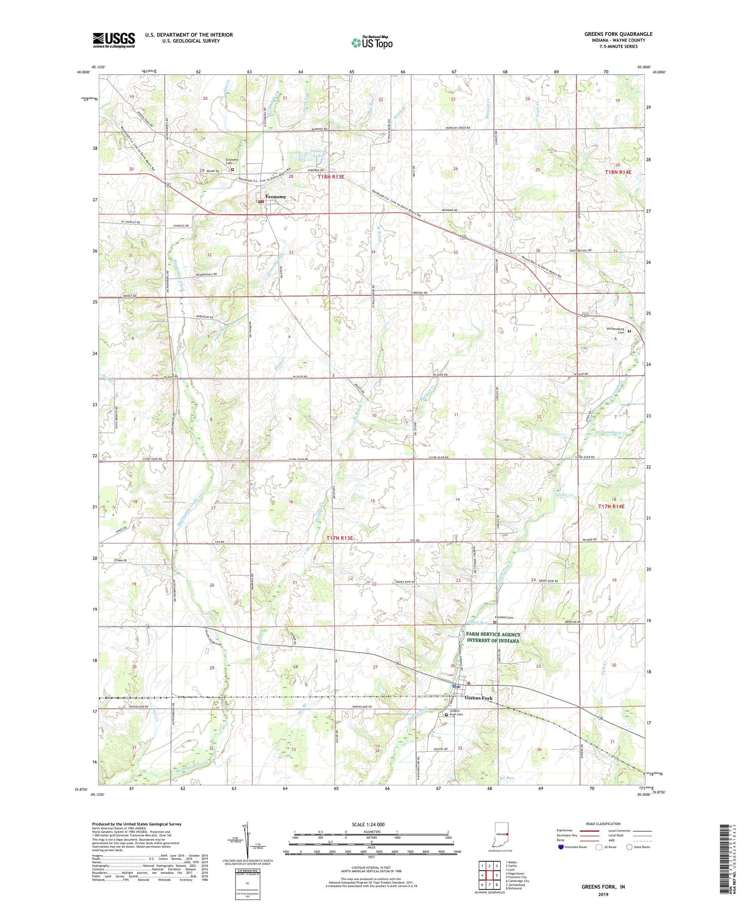 Greens Fork Indiana US Topo Map Image