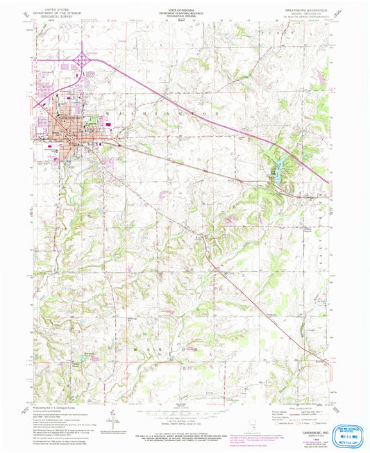 Classic USGS Greensburg Indiana 7.5'x7.5' Topo Map Image
