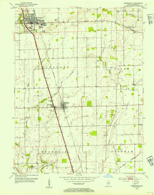 Classic USGS Greenwood Indiana 7.5'x7.5' Topo Map Image