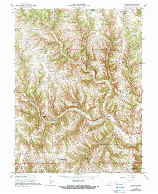 Classic USGS Guilford Indiana 7.5'x7.5' Topo Map Image