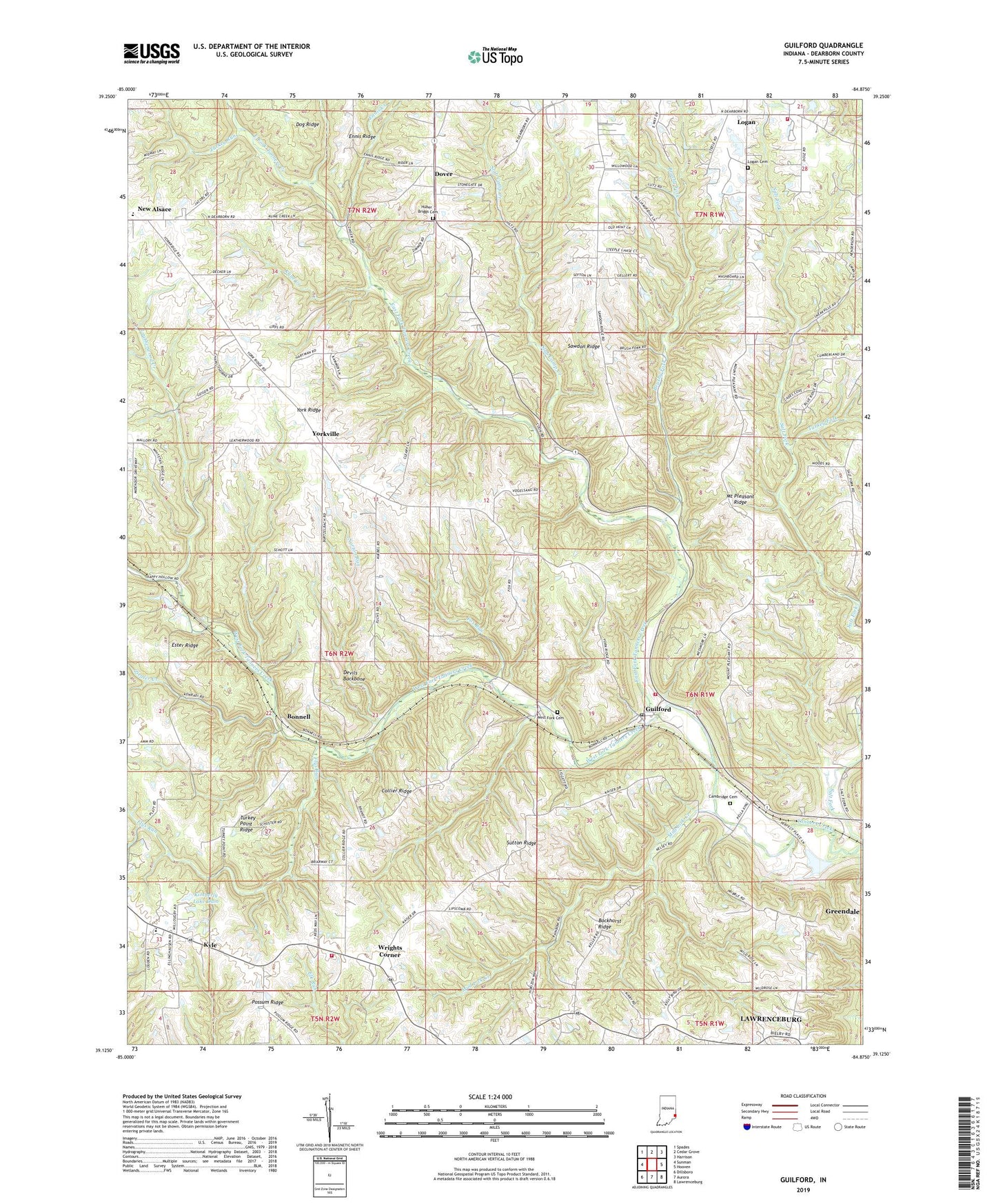 Guilford Indiana US Topo Map Image