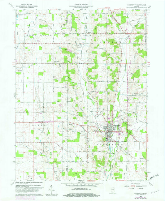 Classic USGS Hagerstown Indiana 7.5'x7.5' Topo Map Image