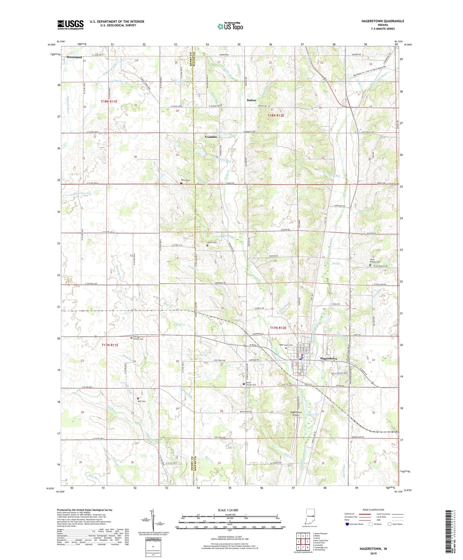 Hagerstown Indiana US Topo Map Image