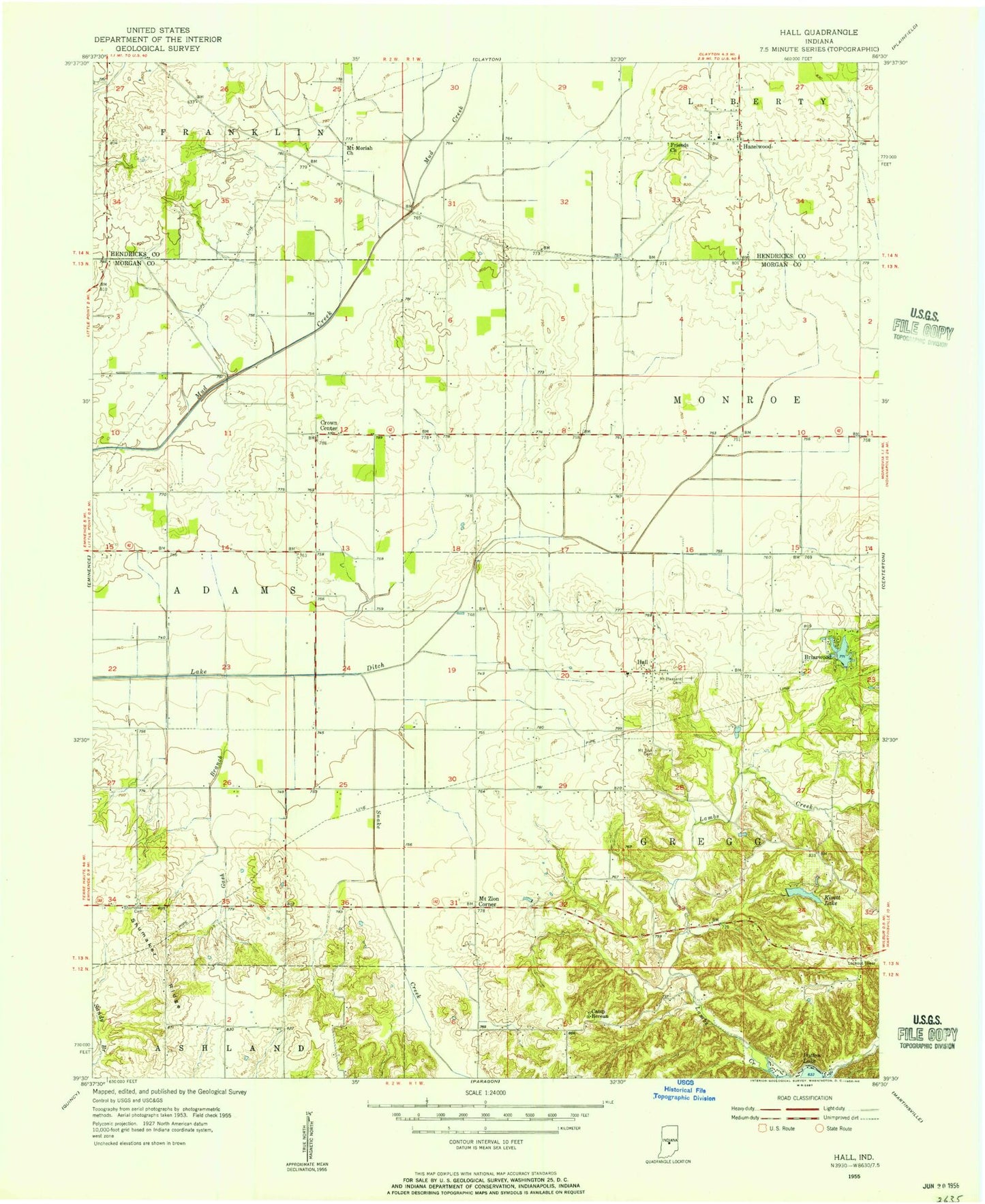 Classic USGS Hall Indiana 7.5'x7.5' Topo Map Image