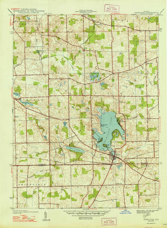 Classic USGS Hamilton Indiana 7.5'x7.5' Topo Map Image