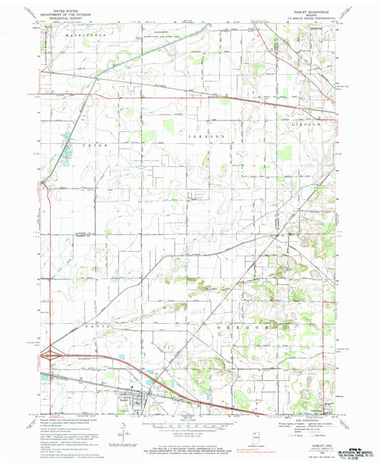 Classic USGS Hamlet Indiana 7.5'x7.5' Topo Map Image
