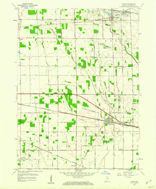 Classic USGS Hanna Indiana 7.5'x7.5' Topo Map Image