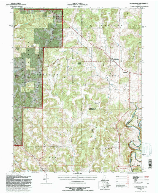 Classic USGS Hardinsburg Indiana 7.5'x7.5' Topo Map Image