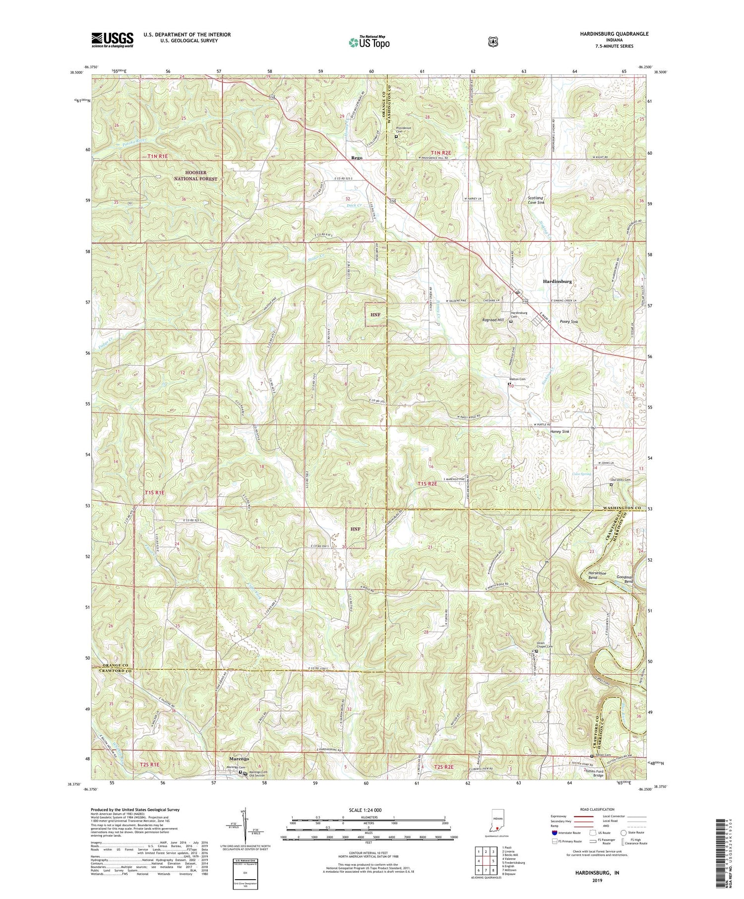 Hardinsburg Indiana US Topo Map Image