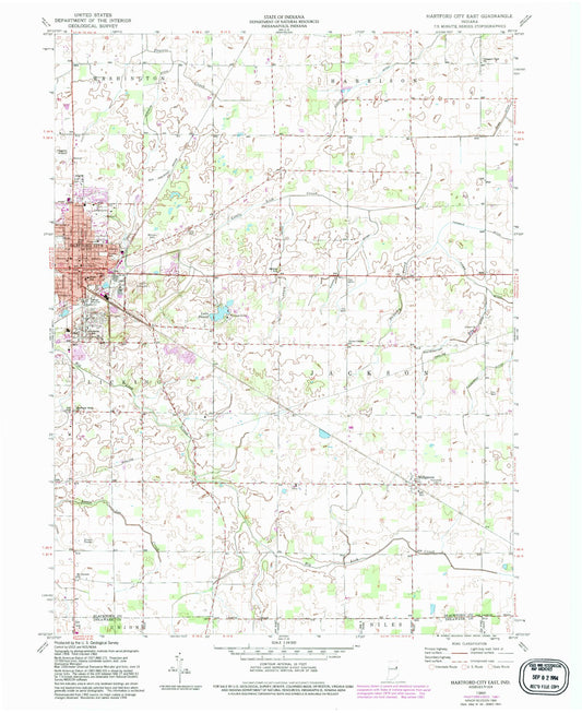 Classic USGS Hartford City East Indiana 7.5'x7.5' Topo Map Image