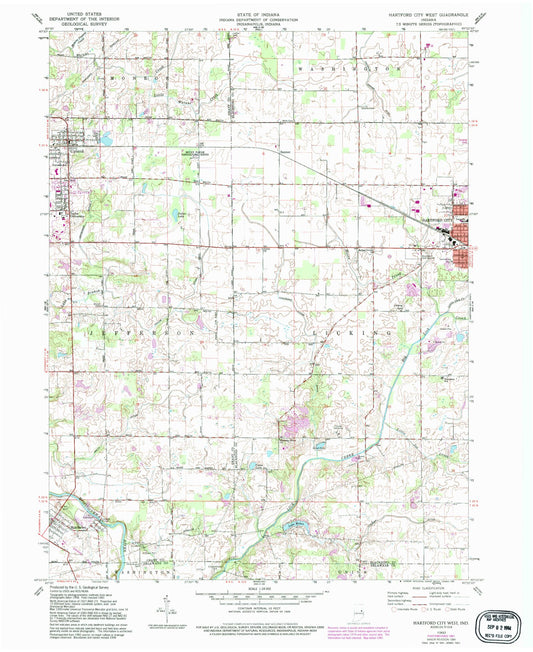 Classic USGS Hartford City West Indiana 7.5'x7.5' Topo Map Image