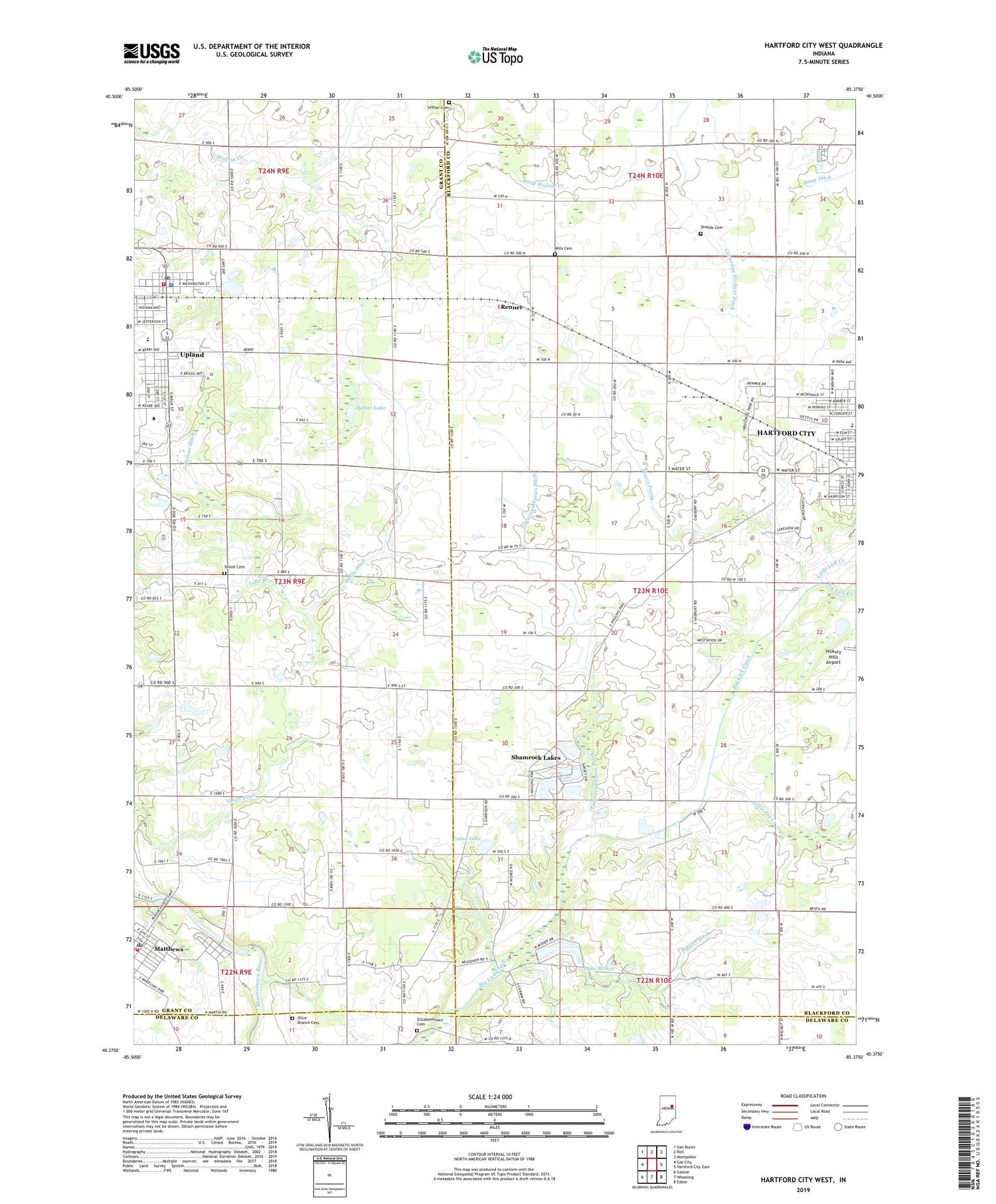 Hartford City West Indiana US Topo Map Image