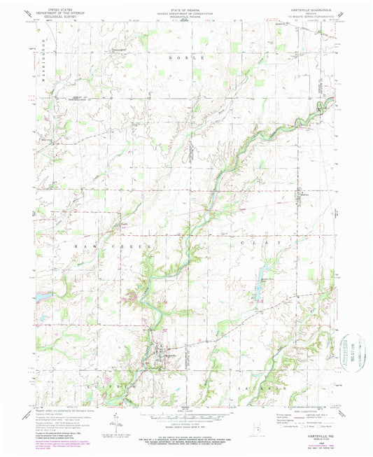 Classic USGS Hartsville Indiana 7.5'x7.5' Topo Map Image