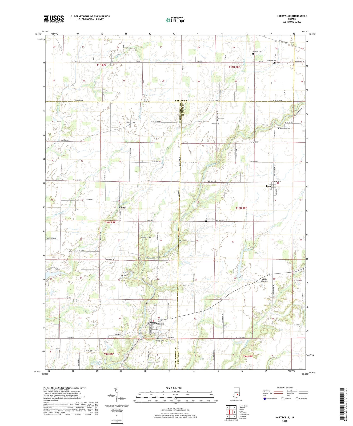 Hartsville Indiana US Topo Map Image