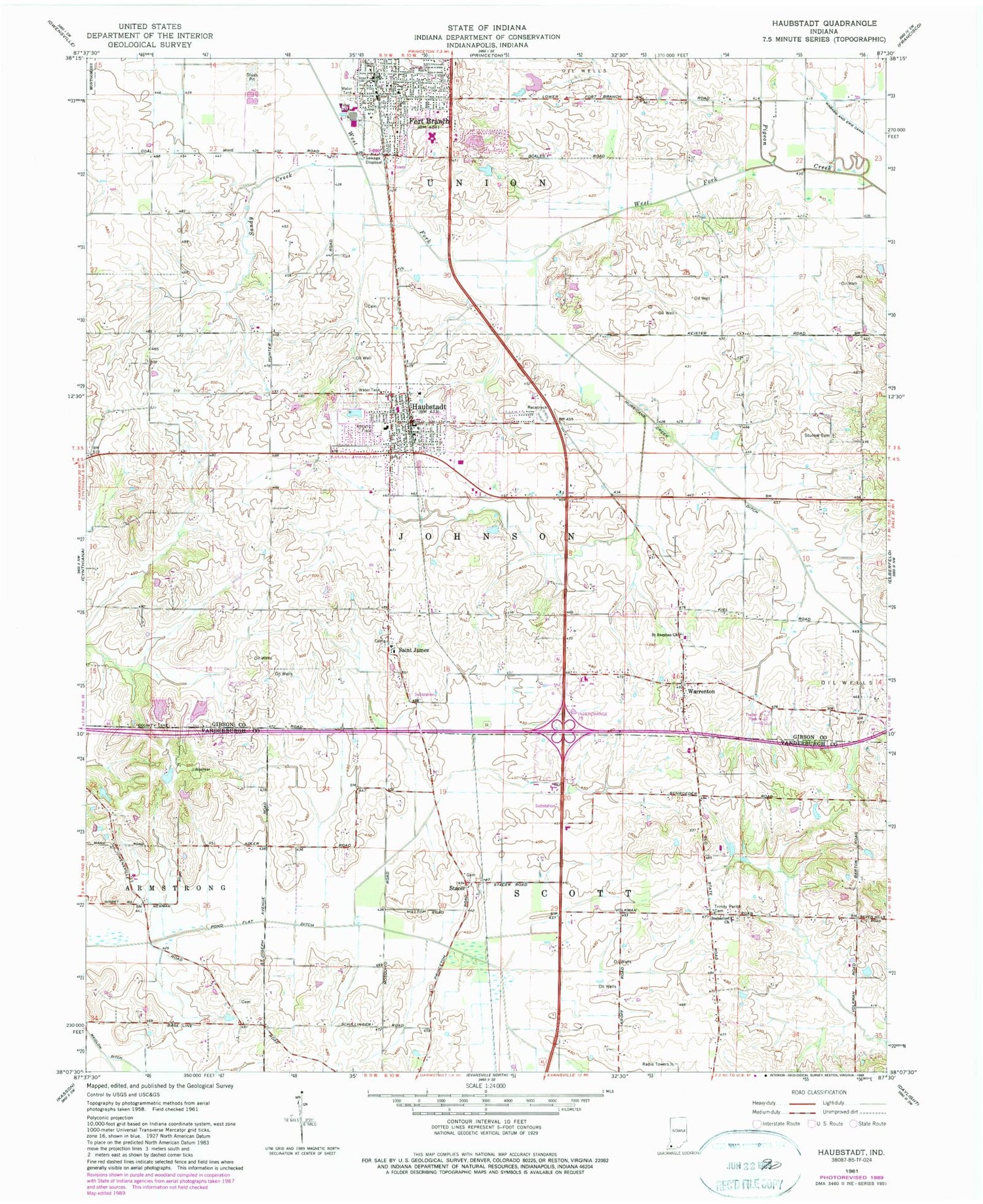 Classic USGS Haubstadt Indiana 7.5'x7.5' Topo Map Image