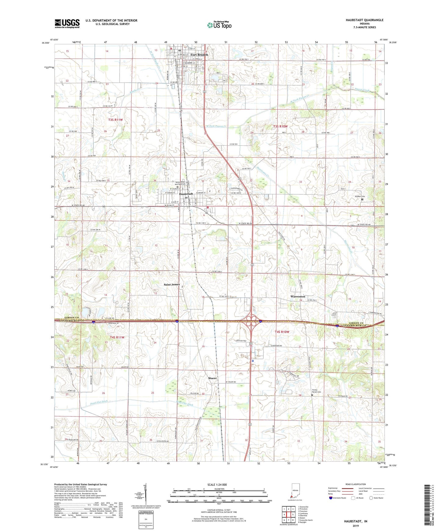 Haubstadt Indiana US Topo Map Image