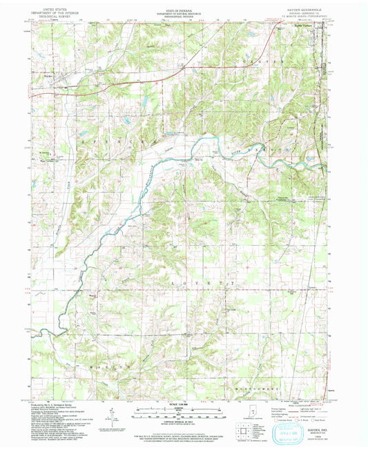 Classic USGS Hayden Indiana 7.5'x7.5' Topo Map Image