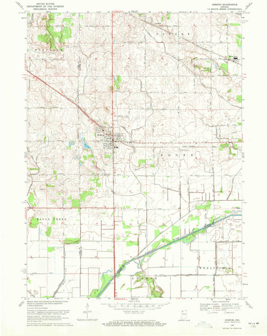 Classic USGS Hebron Indiana 7.5'x7.5' Topo Map Image