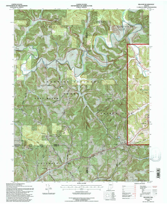 Classic USGS Hillham Indiana 7.5'x7.5' Topo Map Image