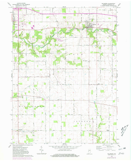 Classic USGS Hillsboro Indiana 7.5'x7.5' Topo Map Image