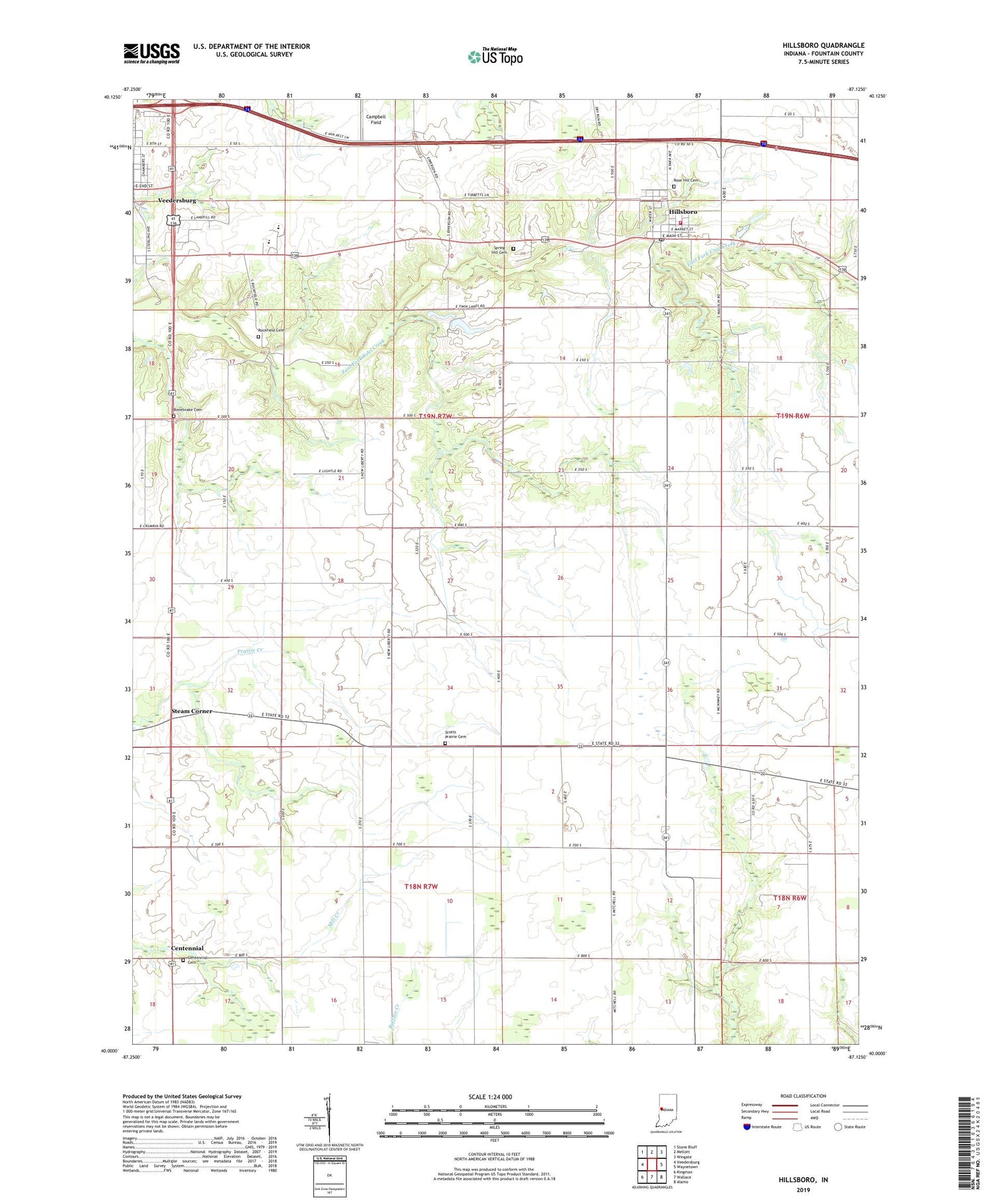 Hillsboro Indiana US Topo Map Image