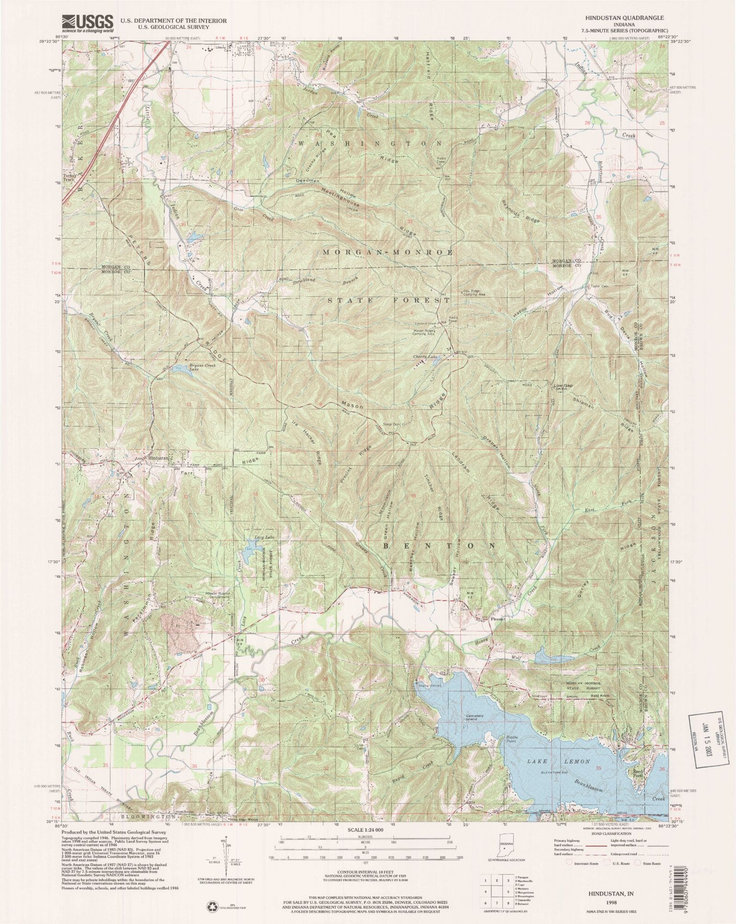 USGS Classic Hindustan Indiana 7.5'x7.5' Topo Map Image