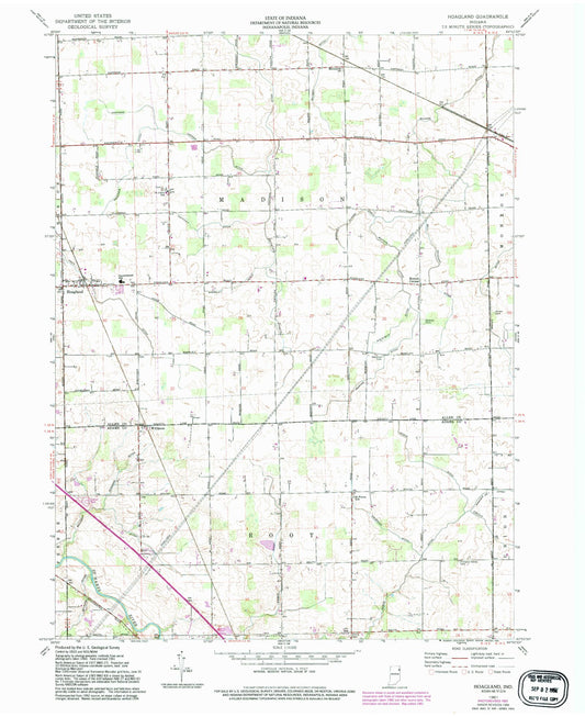 Classic USGS Hoagland Indiana 7.5'x7.5' Topo Map Image