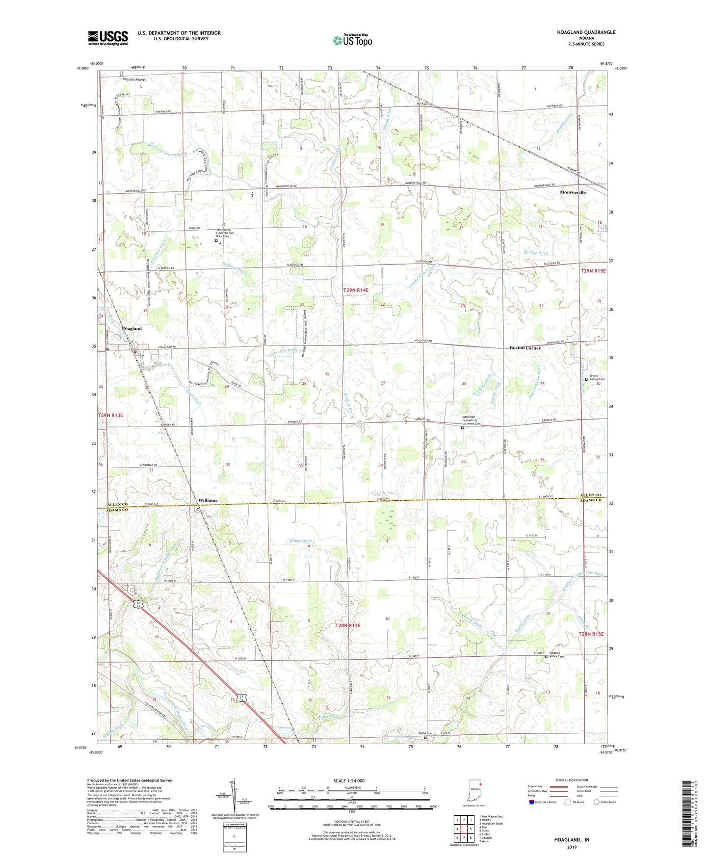 Hoagland Indiana US Topo Map Image