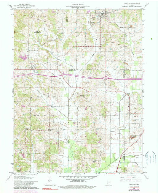 Classic USGS Holland Indiana 7.5'x7.5' Topo Map Image