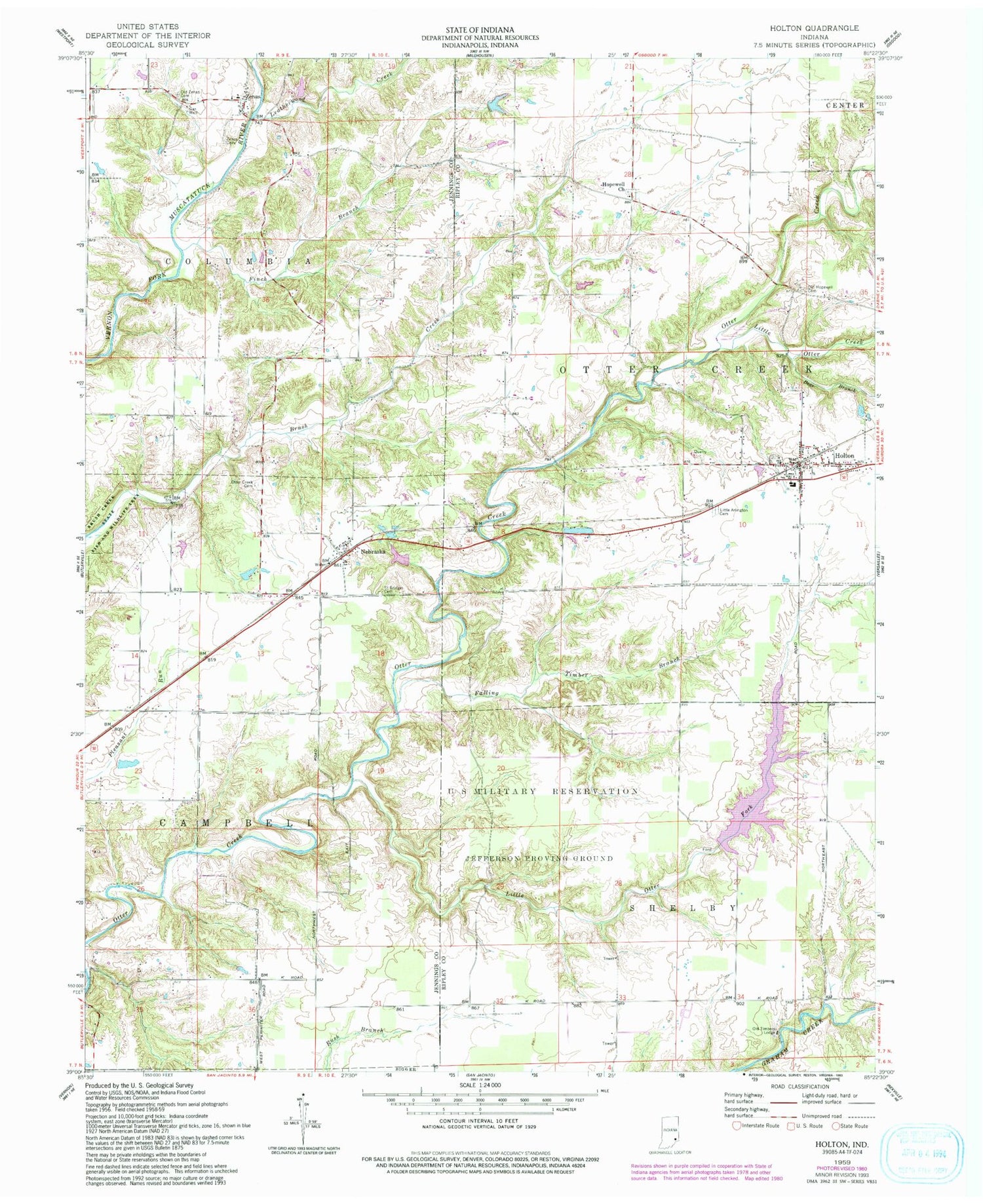 Classic USGS Holton Indiana 7.5'x7.5' Topo Map Image