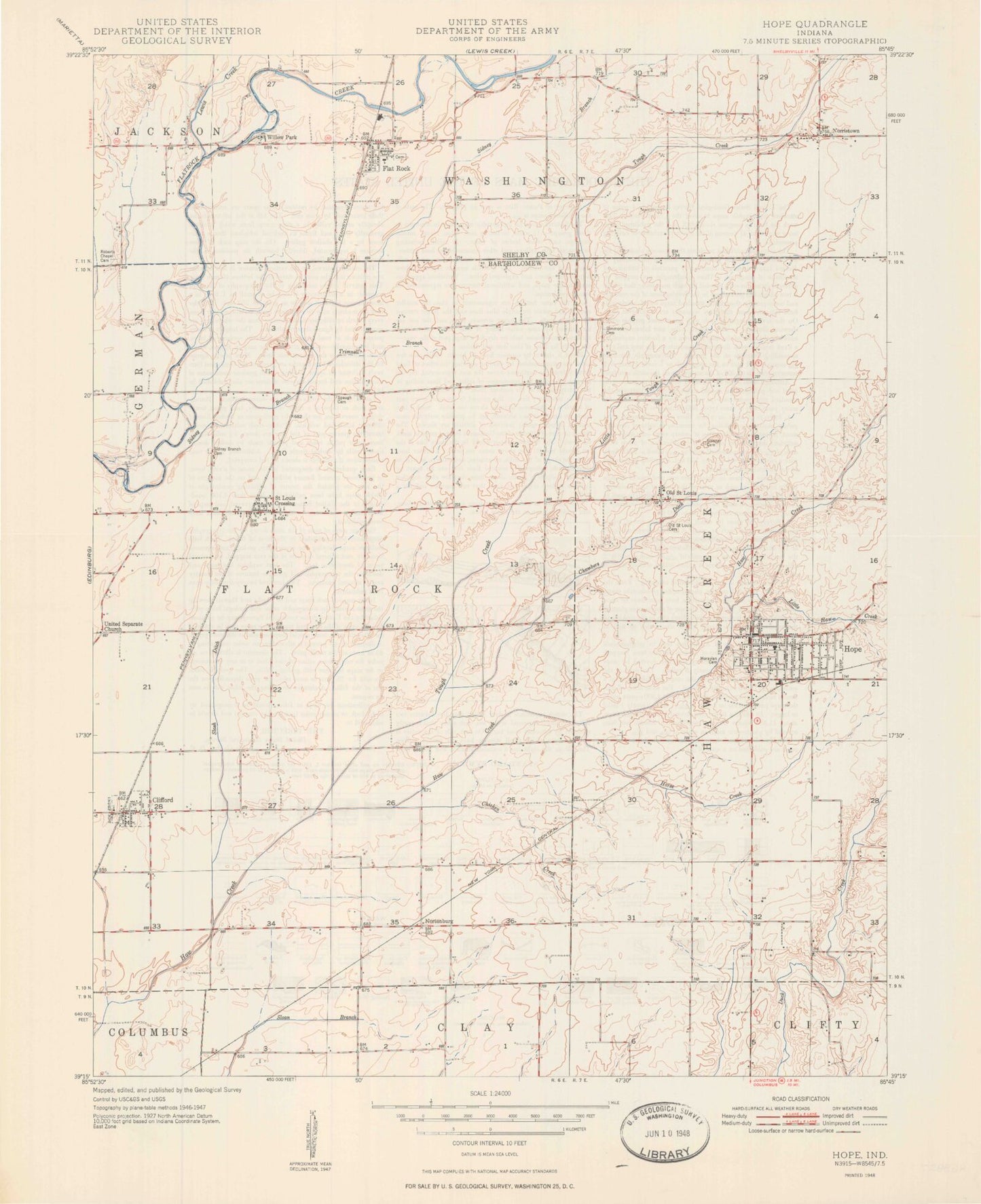 Classic USGS Hope Indiana 7.5'x7.5' Topo Map Image