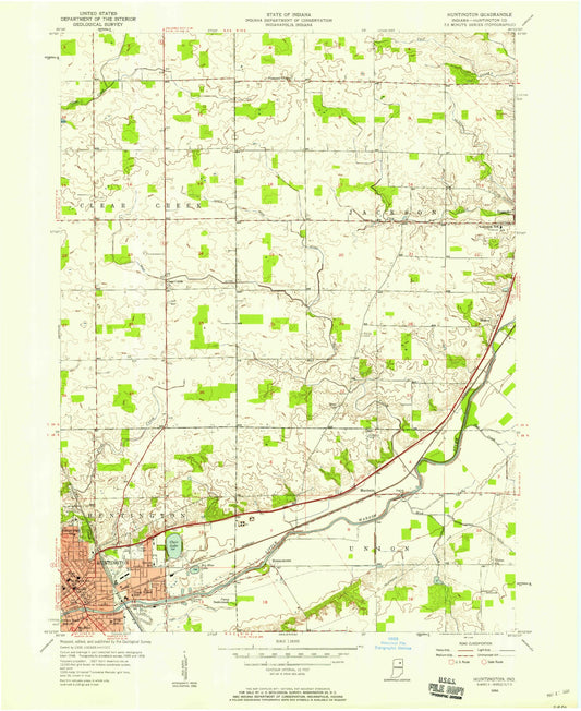 Classic USGS Huntington Indiana 7.5'x7.5' Topo Map Image