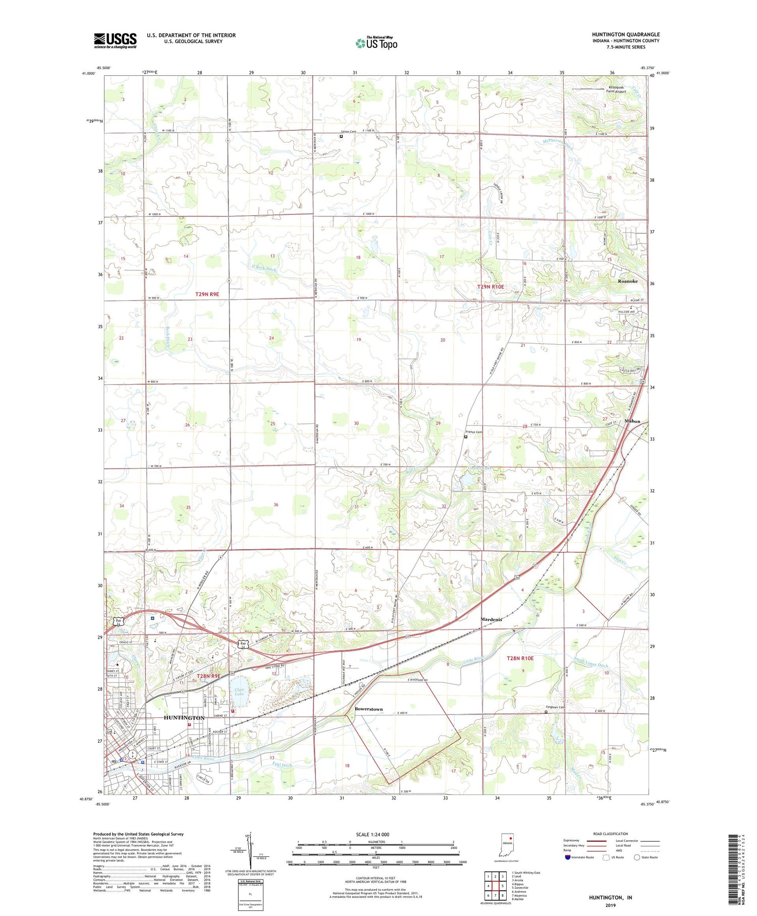 Huntington Indiana US Topo Map Image