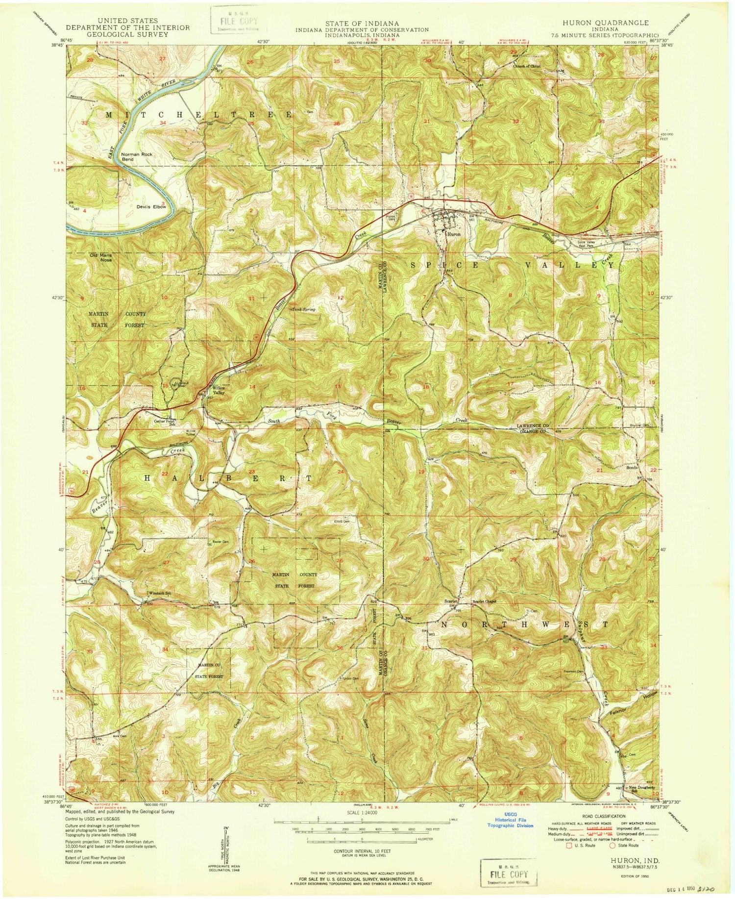 Classic USGS Huron Indiana 7.5'x7.5' Topo Map Image
