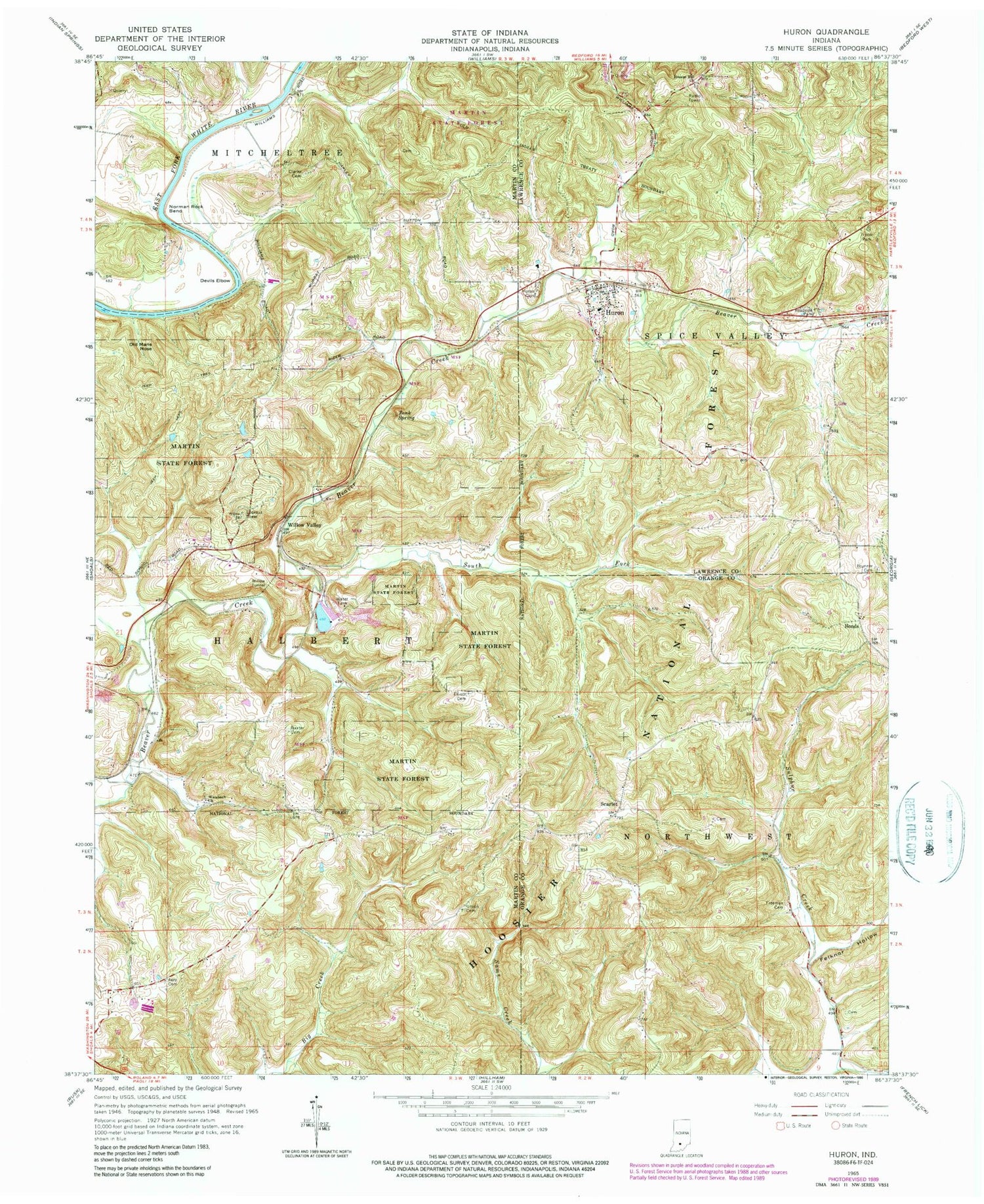 Classic USGS Huron Indiana 7.5'x7.5' Topo Map Image