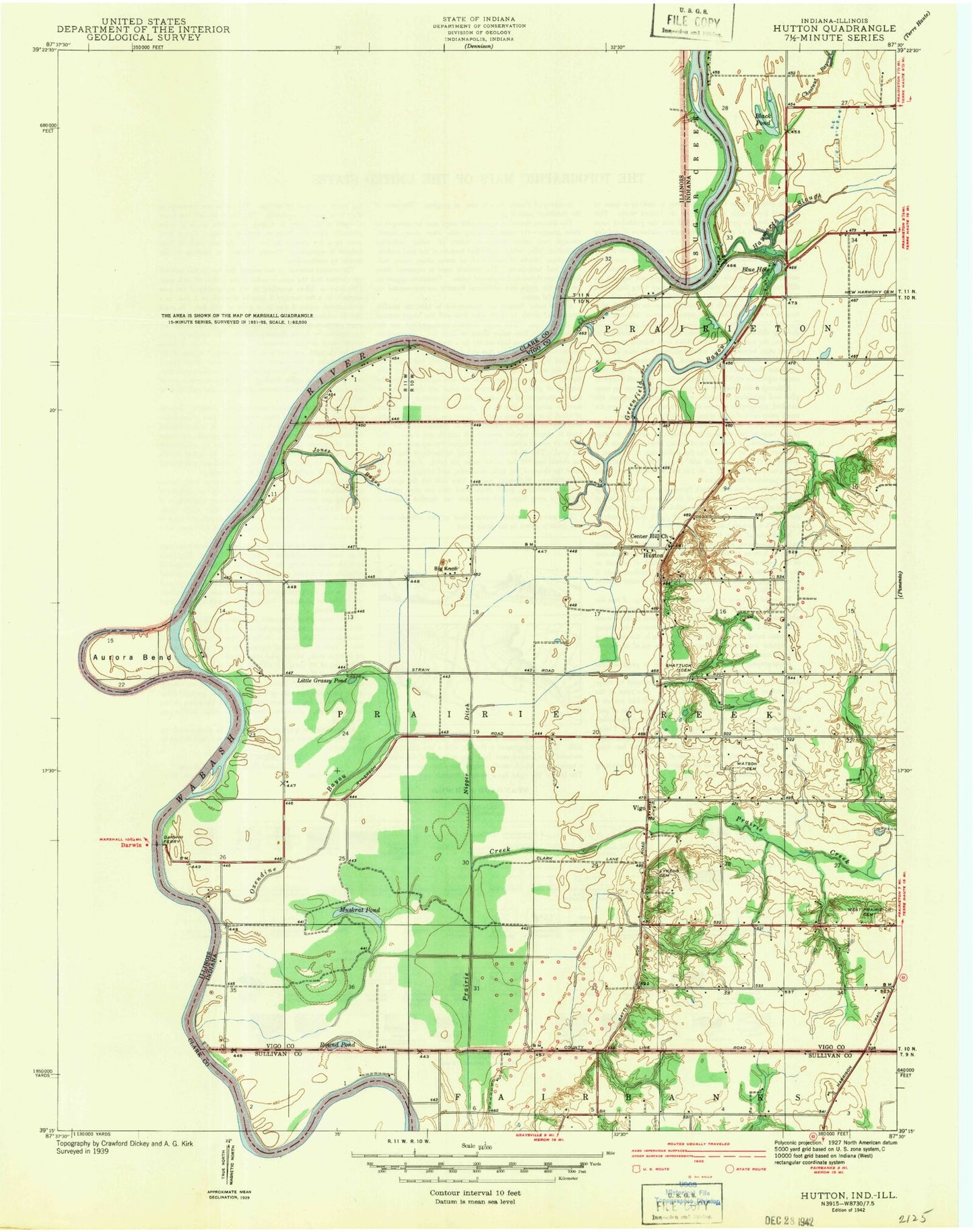 Classic USGS Hutton Indiana 7.5'x7.5' Topo Map Image