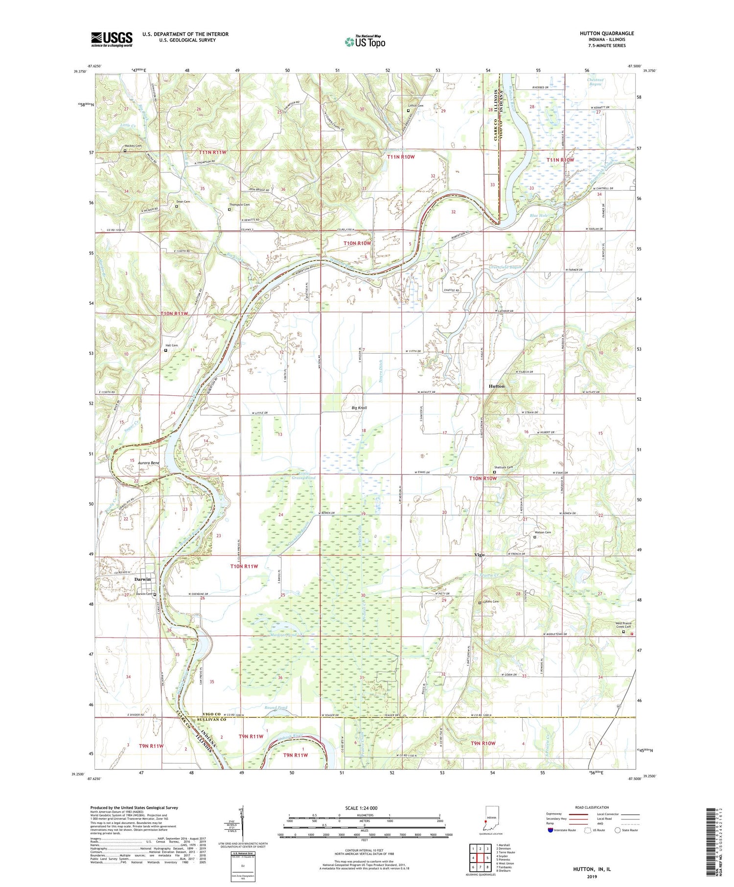 Hutton Indiana US Topo Map Image