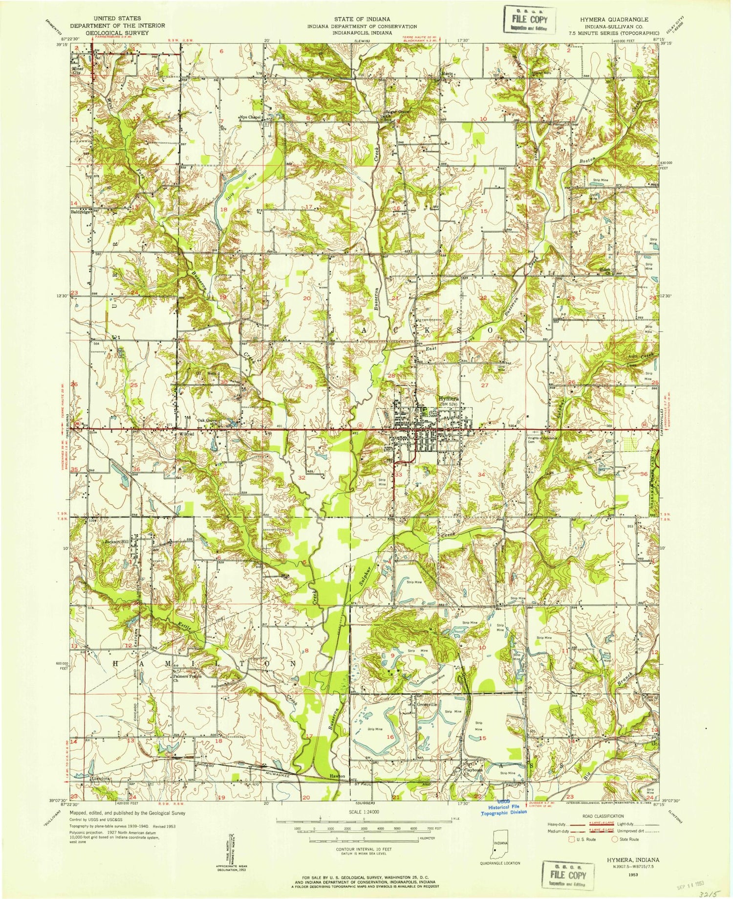 Classic USGS Hymera Indiana 7.5'x7.5' Topo Map Image