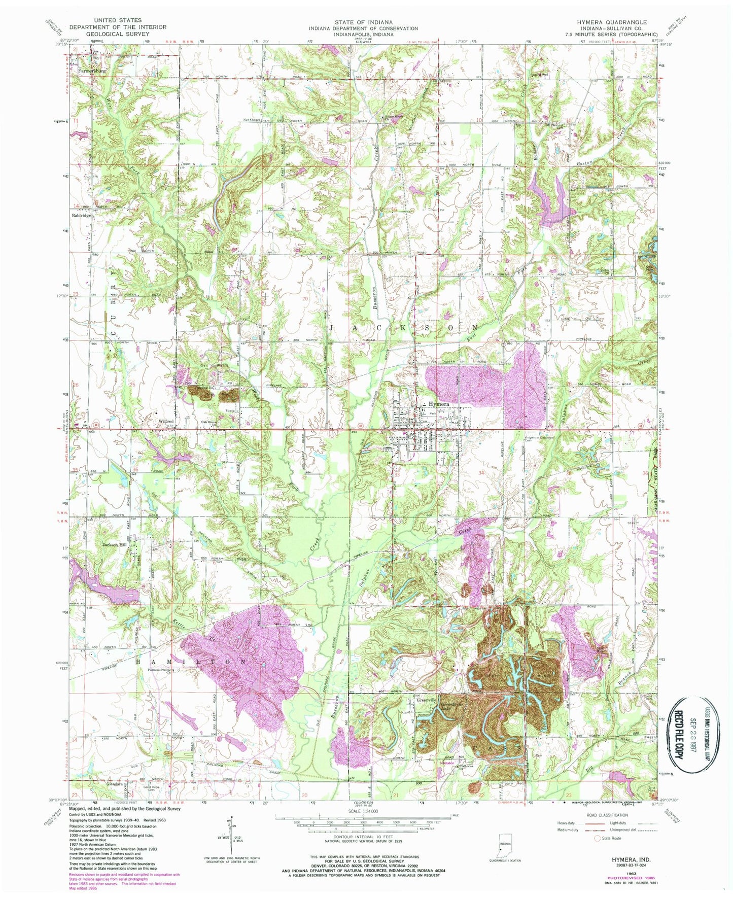 Classic USGS Hymera Indiana 7.5'x7.5' Topo Map Image