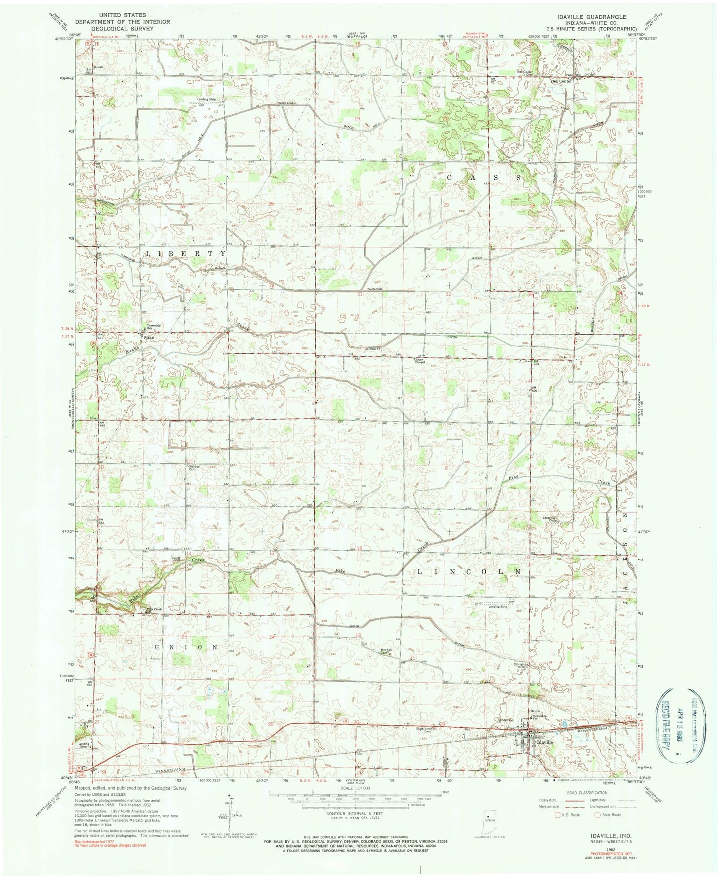 Classic USGS Idaville Indiana 7.5'x7.5' Topo Map Image