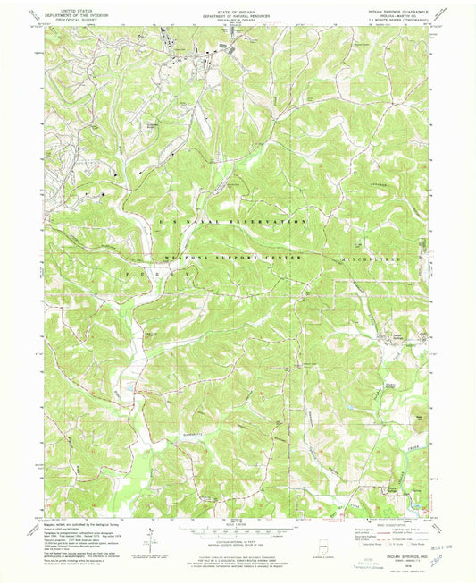 Classic USGS Indian Springs Indiana 7.5'x7.5' Topo Map Image
