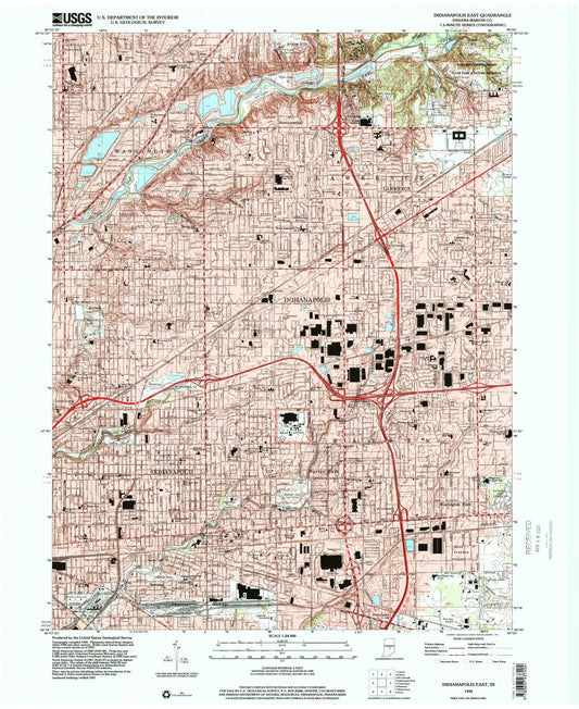 Classic USGS Indianapolis East Indiana 7.5'x7.5' Topo Map Image