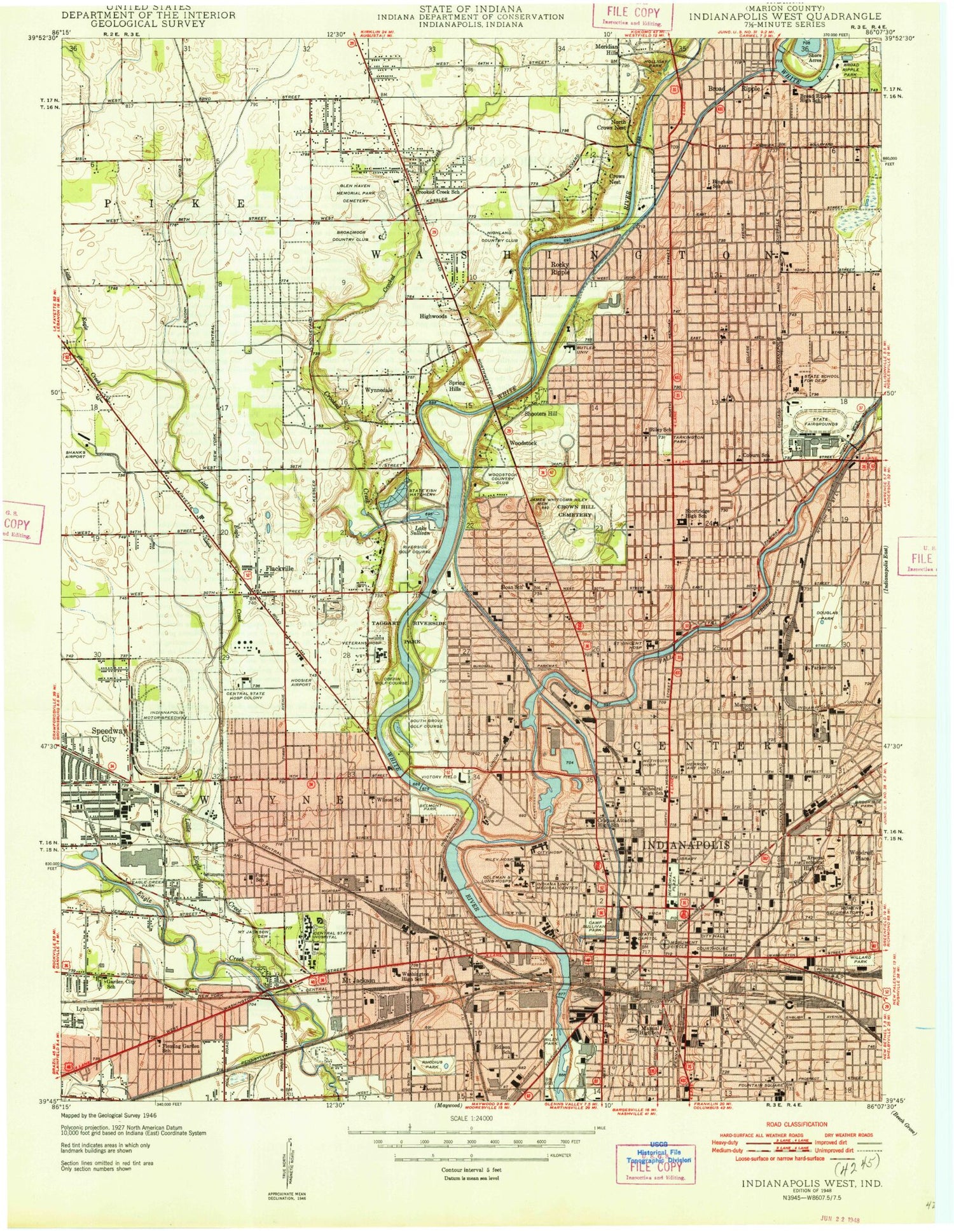 Classic USGS Indianapolis West Indiana 7.5'x7.5' Topo Map Image