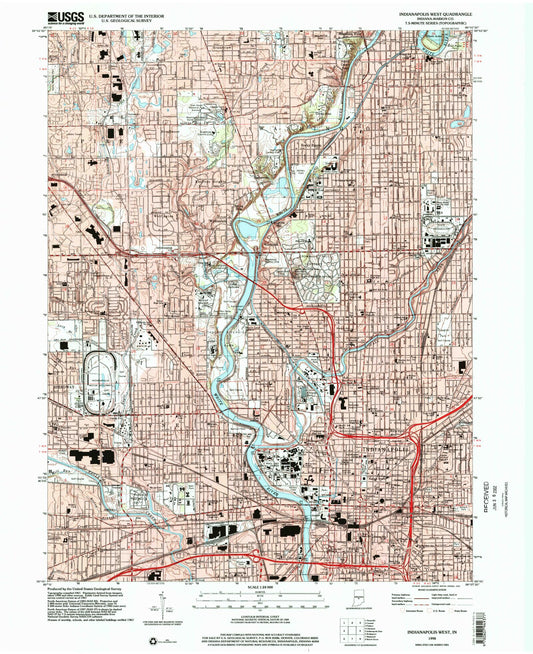 Classic USGS Indianapolis West Indiana 7.5'x7.5' Topo Map Image