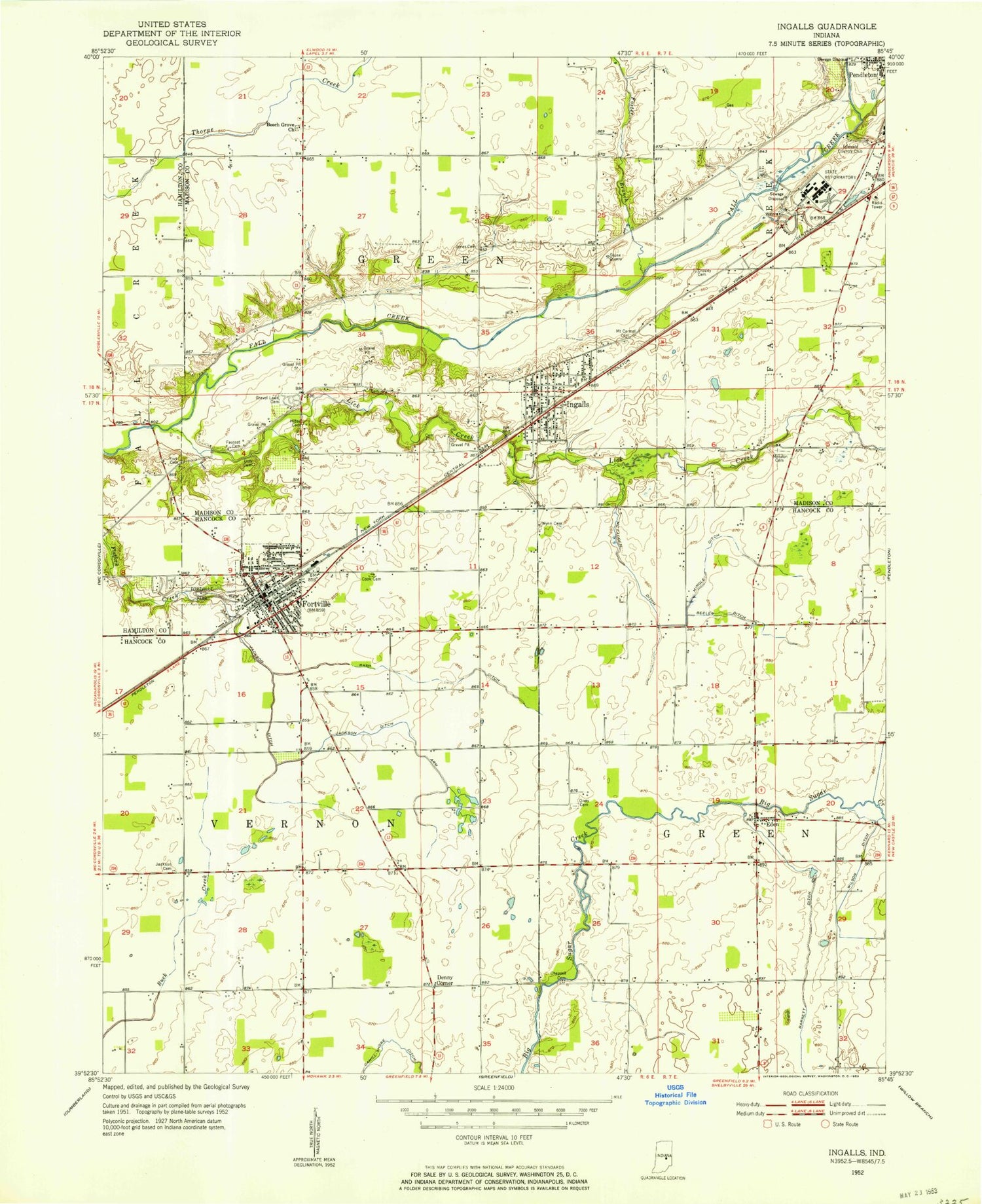 Classic USGS Ingalls Indiana 7.5'x7.5' Topo Map Image