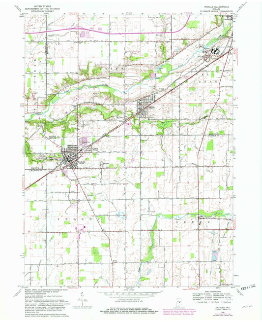 Classic USGS Ingalls Indiana 7.5'x7.5' Topo Map Image