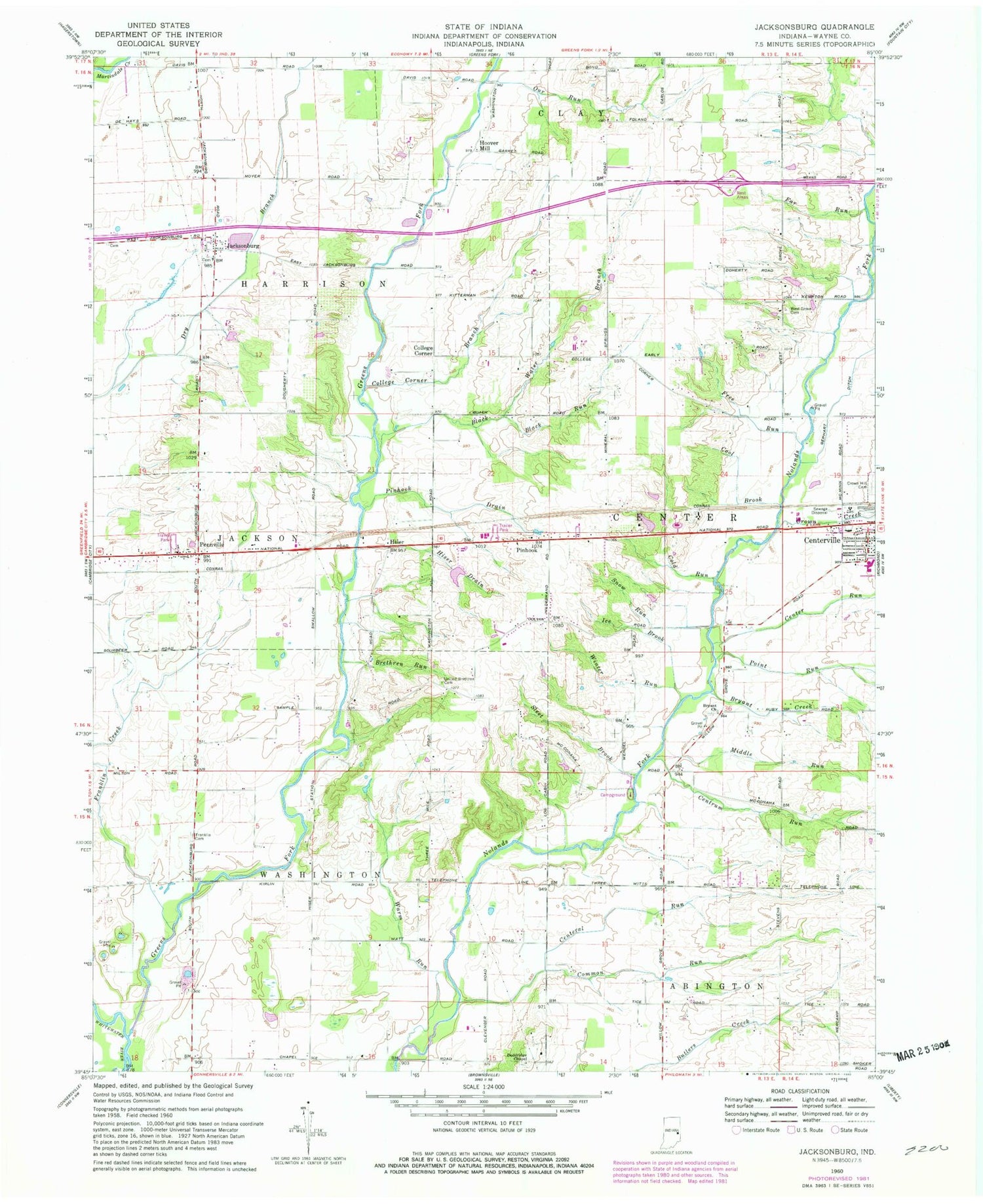 Classic USGS Jacksonburg Indiana 7.5'x7.5' Topo Map Image